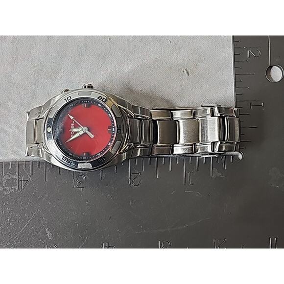 Fossil Big Tic Watch AM-3847 Silver Tone Red Face - Dead Battery - Picture 11 of 12